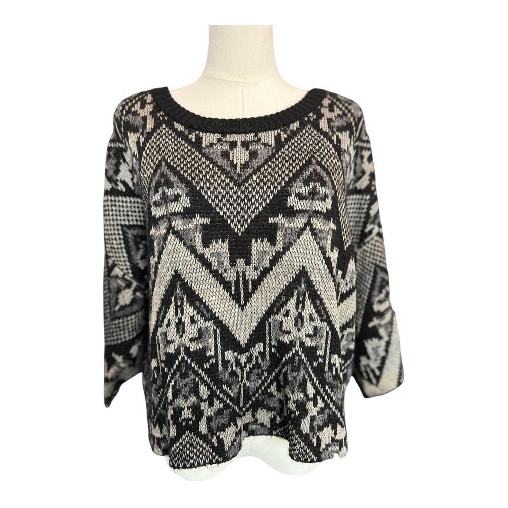 🆕 🖤 NWOT FREE PEOPLE Aztec Superstar 3/4 Sleeve Pullover Sweater | Size S - Picture 2 of 9